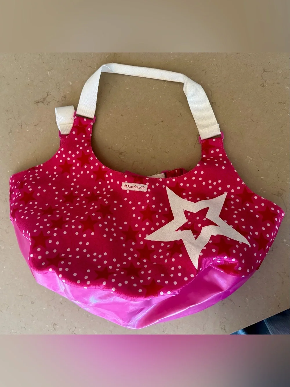 American Girl 18” Doll Pink Star Polka Dot Tote Travel Carry Bag Retired Mattel